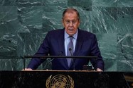 Ngoại trưởng Nga - ông Sergei Lavrov phát biểu tại Kỳ họp thứ 77 của Đại hội đồng Liên hợp quốc tại thành phố New York (Mỹ) ngày 24-9. Ảnh: REUTERS