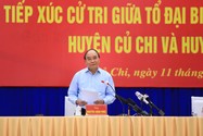 Chủ tịch nước Nguyễn Xuân Phúc phát biểu tại buổi tiếp xúc cử tri. Ảnh: MINH TÂM