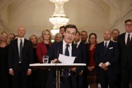 Tân Thủ tướng Thụy Điển - ông Ulf Kristersson trong buổi giới thiệu nội các mới tại thủ đô Stockholm (Thụy Điển) ngày 18-10. Ảnh: AP