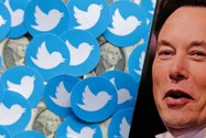 Tỉ phú Elon Musk và logo mạng xã hội Twitter. Ảnh: REUTERS