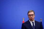 Tổng thống Serbia - ông Aleksandar Vucic phát biểu tại trụ sở của Tổ chức Hiệp ước Bắc Đại Tây Dương (NATO) ở thủ đô Brussels (Bỉ) ngày 17-8. Ảnh: REUTERS