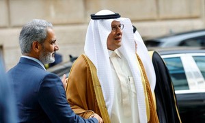 Bộ trưởng Năng lượng Ả Rập Xê-út - Hoàng tử Abdulaziz bin Salman Al-Saud và Tổng thư ký OPEC - ông Haitham al-Ghais tại trụ sở của Tổ chức Các nước Xuất khẩu Dầu mỏ (OPEC) ở Vienna, Áo ngày 5-10. Ảnh: REUTERS