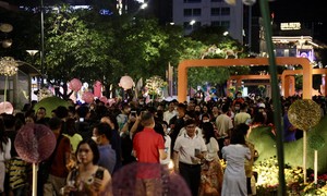 People are excited to visit Nguyen Hue flower street on the opening day