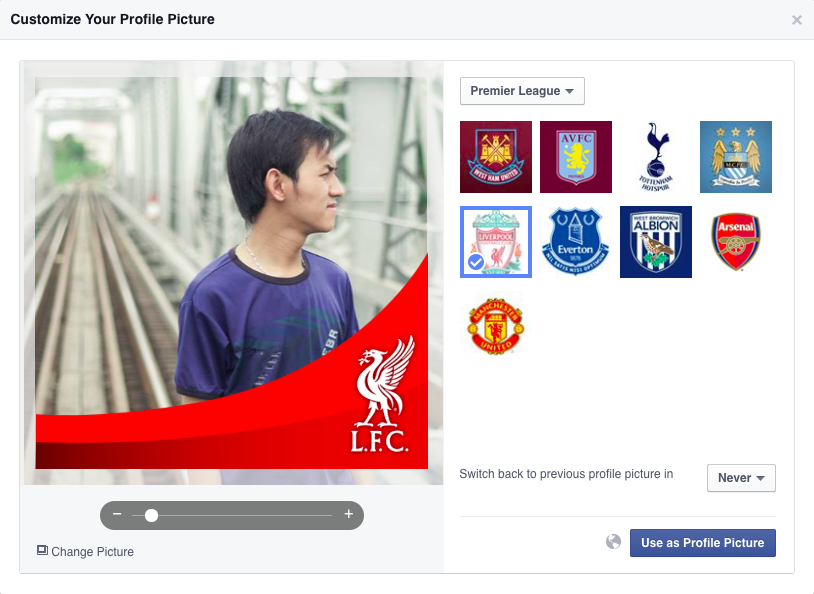 Cách chèn ảnh đội bóng yêu thích vào hình đại diện Facebook