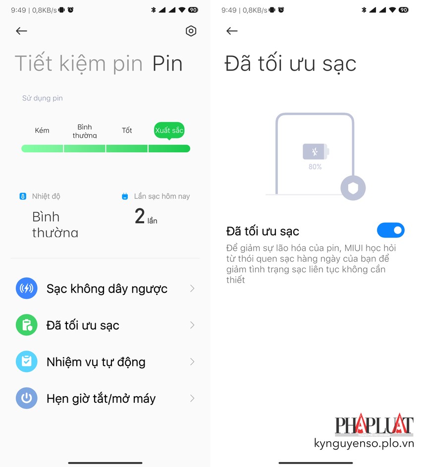 Bật tính năng tối ưu hóa pin trên điện thoại Android. Ảnh: MINH HOÀNG