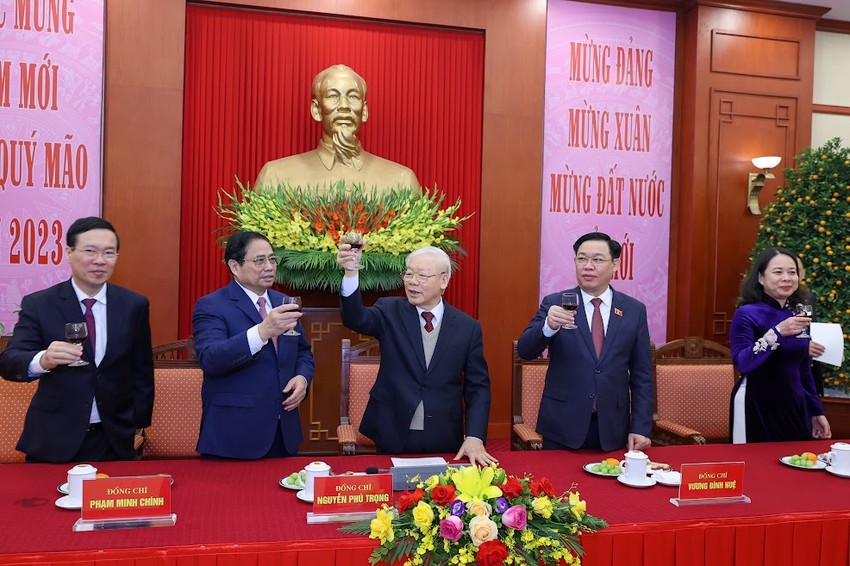 Tổng Bí thư Nguyễn Phú Trọng gặp mặt, chúc Tết lãnh đạo, nguyên lãnh đạo Đảng, Nhà nước ảnh 5