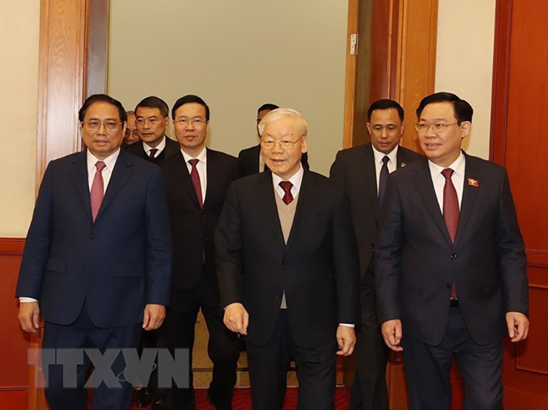 Tổng Bí thư Nguyễn Phú Trọng gặp mặt, chúc Tết lãnh đạo, nguyên lãnh đạo Đảng, Nhà nước ảnh 1