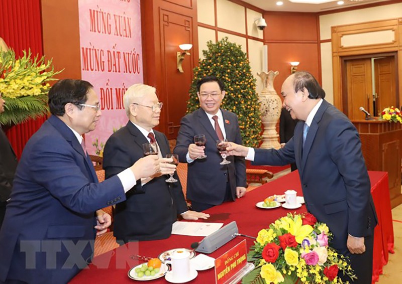 Tổng Bí thư Nguyễn Phú Trọng gặp mặt, chúc Tết lãnh đạo, nguyên lãnh đạo Đảng, Nhà nước ảnh 4