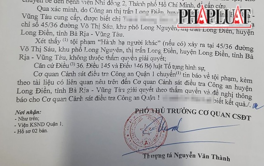 Vụ bé 3 tháng tuổi tử vong: Công an TP.HCM đã chuyển tin báo trước 20 ngày ảnh 1