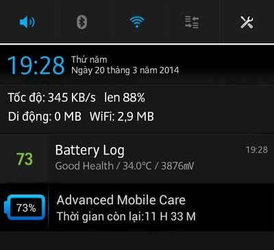 Thông tin về tốc độ kết nối mạng được hiển thị trên thanh thông báo của Android