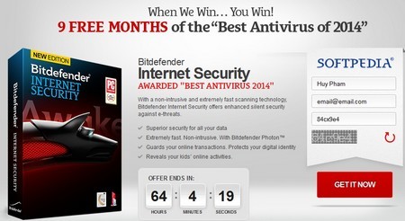Bản quyền miễn phí phần mềm bảo mật danh tiếng Bitdefender Internet Security 2014