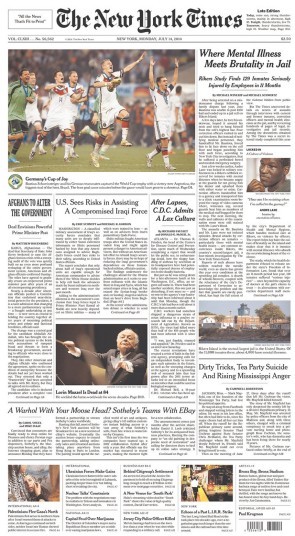 Chiến thắng của tuyển Đức được đăng tải ngay trên trang nhất tờ New York Times.