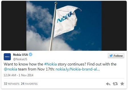 Đoạn thông điệp trên Twitter Nokia chi nhánh tại Mỹ “úp mở” về sự kiện đặc biệt ngày 17/11 của hãng
