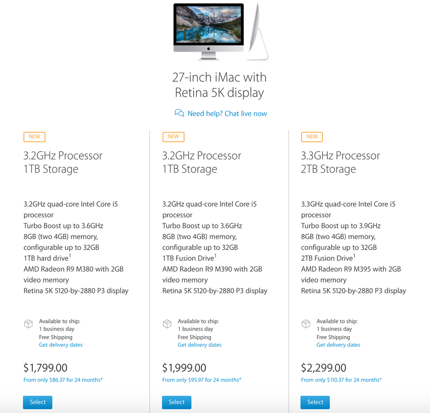 Giá bán và cấu hình iMac 27 inch.