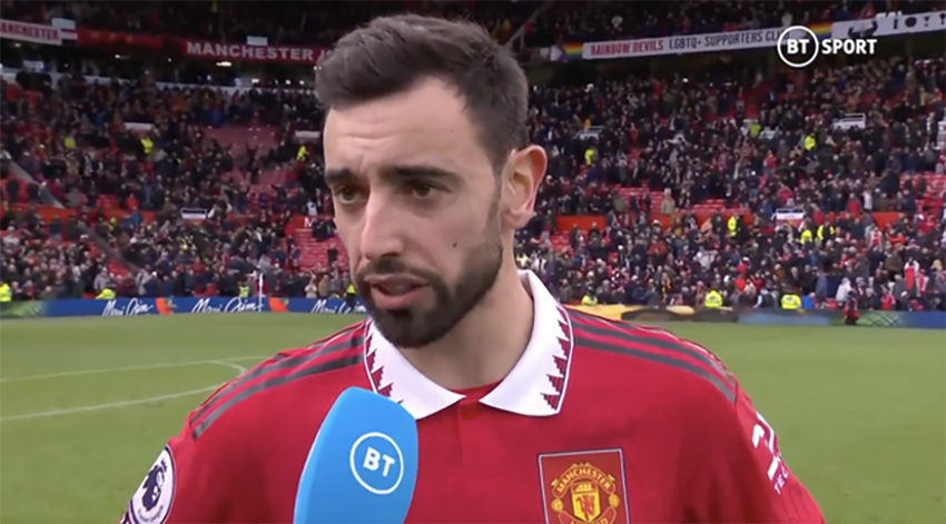 Bruno Fernandes thinks MU is a team and that statement is considered by others to be a slant of Ronaldo. PHOTO: BT SPORTS