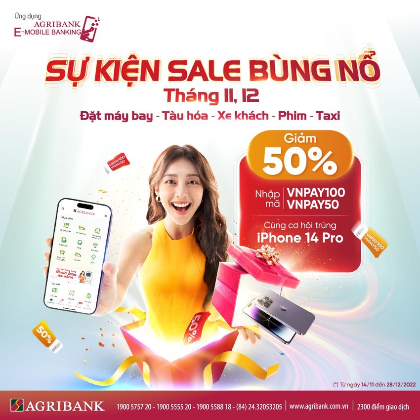 Agribank đang cung cấp nhiều ưu đãi hấp dẫn cho khách hàng sử dụng E-Mobile Banking, bao gồm cơ hội để giành chiếc iPhone 14 Pro mới nhất. Xem ảnh liên quan để biết thêm chi tiết về chương trình ưu đãi này.